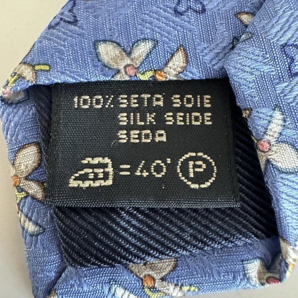 Ermenegildo Zegna Silk Necktie Light Blue Floral Print Made in Italy Designer‎